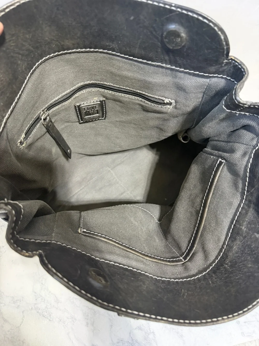 Frye Melissa rustic distressed black leather silver studded moto large tote bag - Picture 11 of 13